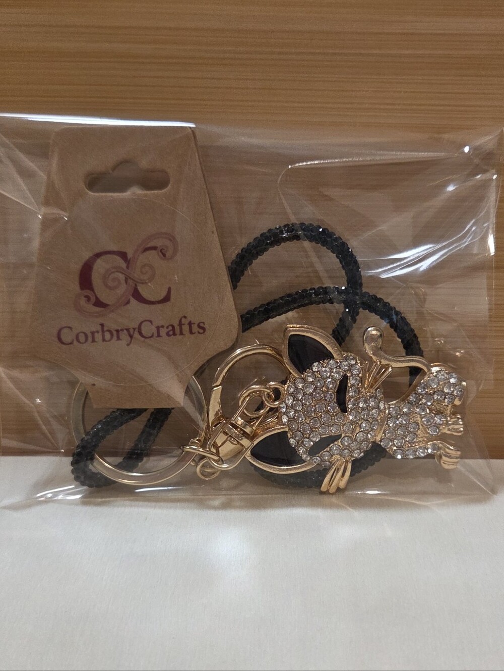 Crystal Encrusted Kitten Purse Charm Wristlet Lanyard Keychain Gold & Black - Picture 12 of 12